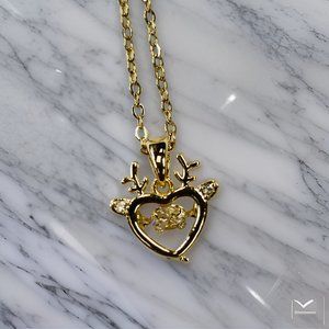 Gold 1.8 ct Deer with Round Cut Zircon Floater Pendant Necklace